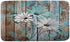 Farmhouse Floral Flower Bath Mat, Teal Daisy Rustic Wooden Plank Non-Slip Soft Doormat for Indoor Outdoor