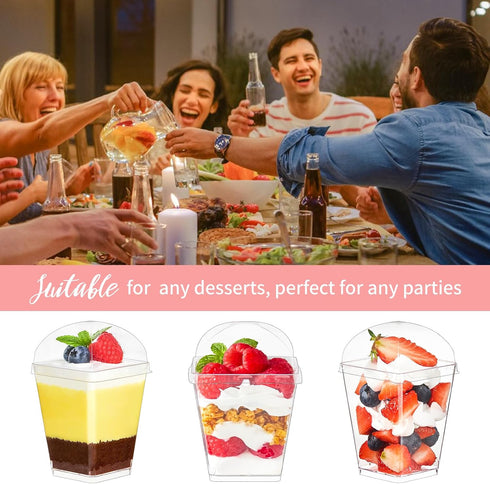 50 Pack 5 oz Kucoele Dessert Cups with Lids and Spoons, Clear Plastic Parfait Appetizer Cups Dessert Shooters Party