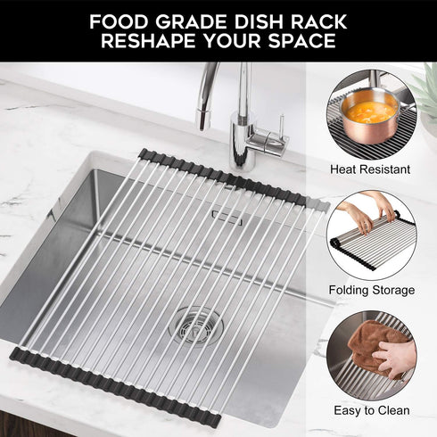 Roll Up Dish Drying Rack, Over The Sink Kitchen Rolling Dish Drainer, Foldable Sink Rack Mat (17.8"x11.8")