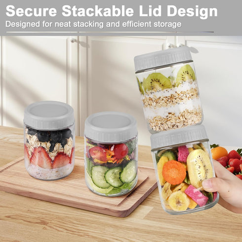 16oz 3 Pack Overnight Oats Containers with Lids, Wide Mouth Mason Jars with Lids, Glass Jars with Airtight lid for Chia