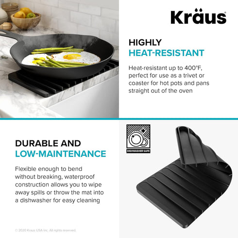 Kraus Self-Draining Silicone Dish Drying Mat, Trivet for Kitchen Counter in Dark Blue, KDM-10DB