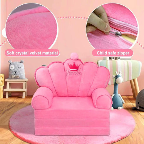 harhoers 2-in-1 1-5, Pink Princess Toddler Couch, Foldable Sofa Bed & Chair for Kids Space-Saving for Small Rooms, Fits