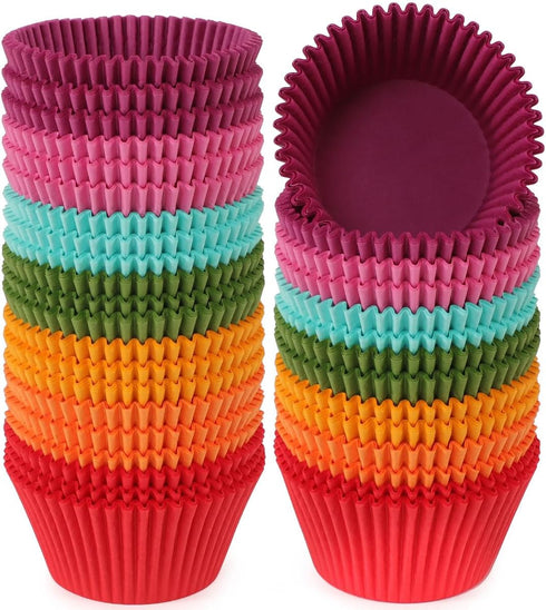 Caperci Bright Rainbow Jumbo Cupcake Liners, Extra Large Muffin Baking Cups, 300-Count, Food Grade Grease-Proof Paper