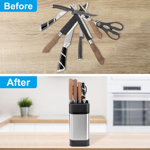 RedCall Kitchen Knife Holder, Stainless Steel Universal Knife Block for Countertop, Space-Saving Storage Organizer