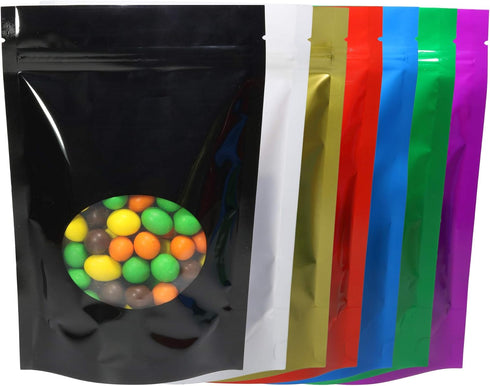 Stand-Up Pouch Double-Sided Matte/Glossy Color with Clear Round Window (5.5" x 7.9", Glossy Mixed)