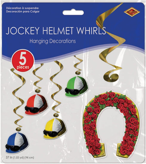 Beistle 5-Piece Derby Day Whirls - Horse Racing Game Supplies and Party Decorations, Jockey Party Accessories, 3'1"