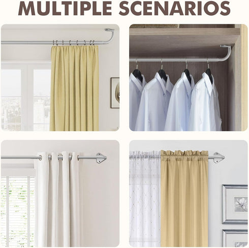 Silver Curtain Rods for Windows, Adjustable 48 to 84 Inch Blackout Curtain Rod, 5/8 Inch Diameter Wrap Around