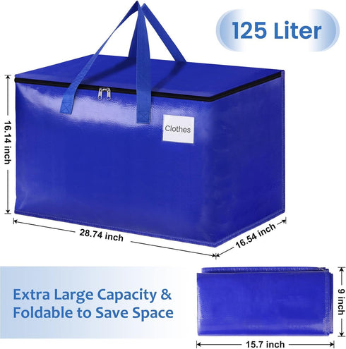 EpicTotes Supplies(125L, 6-Pack, Moving Bags, Storage Bags with Sturdy Handles and Heavy Duty Zippers, Storage Totes