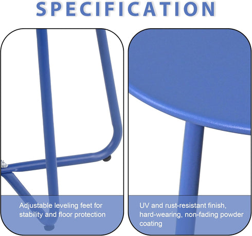 EortheX Small Round Metal Coffee Side Birstro Table Sturdy & Weather-Resistant Accent Table for Patio, Balcony Indoor