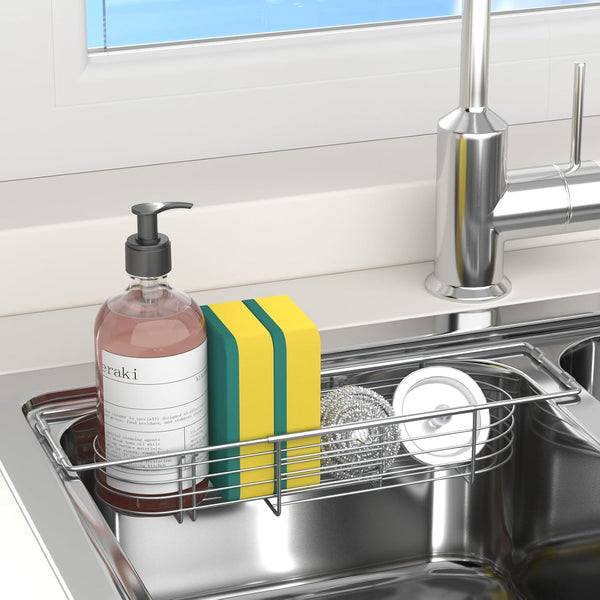 Ahonnpely Sink Caddy Sponge Holder Kitchen Sink Organizer, Telescopic sink organizer rack for