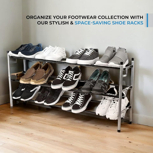 Adjustable Expandable Shoe Rack Storage Organizer, Large Free Standing Closet Shelf for Bedroom, 3 Tier