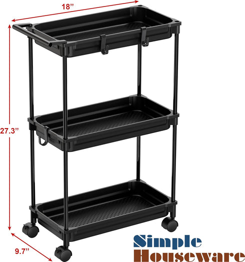 SimpleHouseware Standard Slim Rolling Storage Cart, 3-Tier, Black