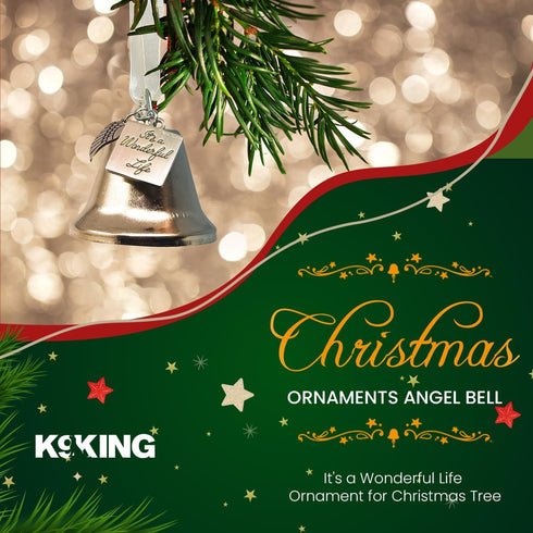It's a Wonderful Life Inspired Christmas Angel Bell Ornament with Stainless Steel Angel Wing Charm