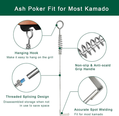 Set BBQ Ash Removal Tool for Big Green Egg Accessories, Kamado Grill Cleaning Tools Include Ash Rake and Ash Pan