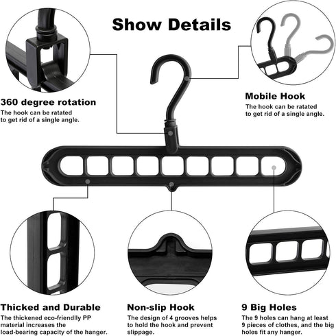 Closet Organizers and Storage, College Dorm Essentials, Multifunctional Magic Hangers with 9 Holes