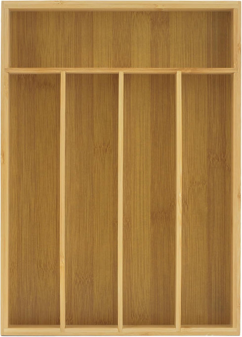 JoyJolt Bamboo Drawer Organizer for Kitchen Utensils, 5-Compartment Silverware Holder, Flatware Organizer