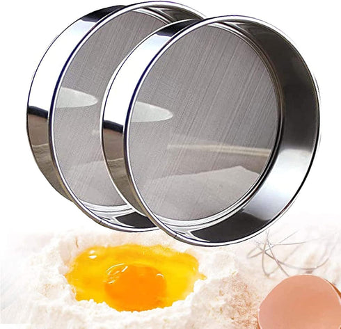 2 Pack Professional 6/8/9.5 Inch Round Flour Sifter - 60/40 Mesh Baking Flour Sieve, Premium Rustproof Stainless Steel