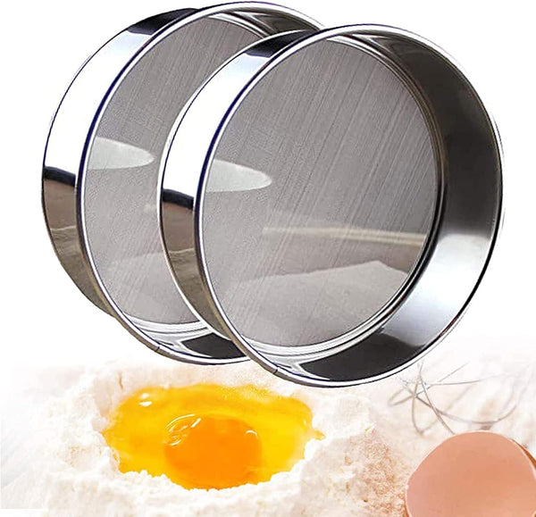 2 Pack Professional 6/8/9.5 Inch Round Flour Sifter - 60/40 Mesh Baking Flour Sieve, Premium Rustproof Stainless Steel
