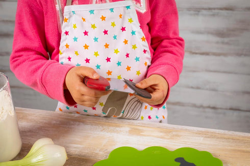 Kuhn Rikon Kinderkitchen Kids Cutting Set, 2 Pieces, Green/Black/Red | Sheep Cutting Board & Cat Knife
