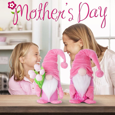 LONEA 2 PCS Mother's Day Gnome Plush Gifts, Spring Summer Tulip Decorations, Best Mom Ever Plushie Gift