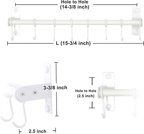 Dseap Pot Rack, Hanging Rack Rail with 8 Hooks, Wall Mounted Pot Hangers for Kitchen, White