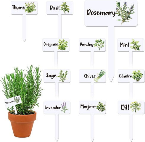 JarThenaAMCS 24Pcs Acrylic Plant Label Signs 12 Styles T-Type Herb Garden Markers