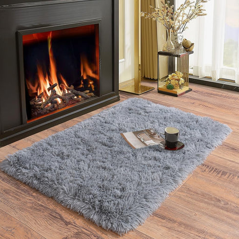 Soft Runner Rugs for Bedroom Hallways, 2x3 Grey Fluffy Shag Non Slip Area Rug for Living Room