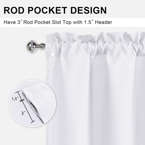 DWCN White Valance Curtains for Living Room, 42 x 18 Inch, Room Darkening Rod Pocket Bathroom/Basement Curtain, 1 Panel