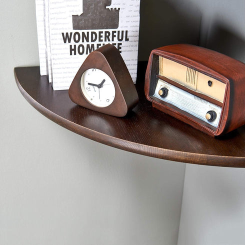 Corner Shelf, Solid Oak Wood Floating Corner Shelf Wall Mount Round End Floating Speaker with Wire Hole for Small Plant