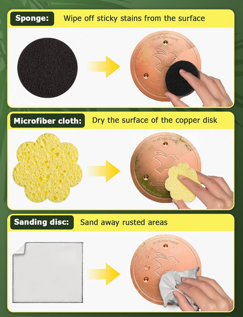 Mellbree Set, 0.6mm 99.99% Bird Bath Copper Disk & Clean Reinforced Pure Copper Cleaning Disk with Cleaning sponges