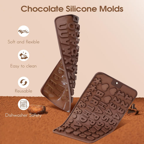 Silicone Letter and Number Chocolate Molds with Happy Birthday Cake Decorations Symbols, 2pcs