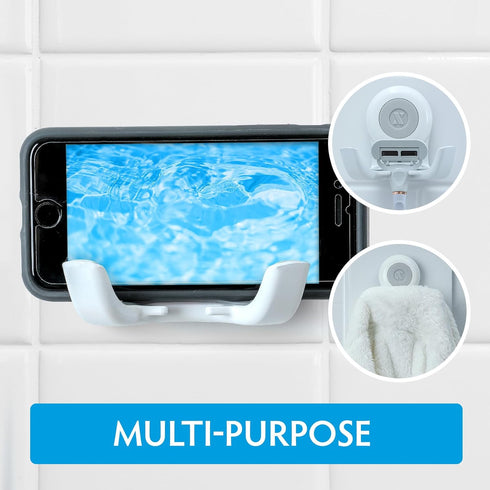 SlipX Solutions Patented On The Dot Power Lock Suction Cup Hook, Razor Holder & Phone Cradle (Perfect for Shower & Mirror, Holds 11 lbs, 2 Pack) by SlipX Solutions