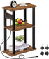 TUTOTAK Small Narrow Side Table with Charging Station, Skinny End Table for