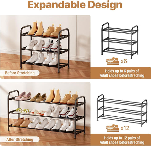 3-Tier Rack,17-31 Closet, Expandable Shoe Adjustable ShoeRack for Shoe Organizer,Suitable for Small Spaces,Small Front