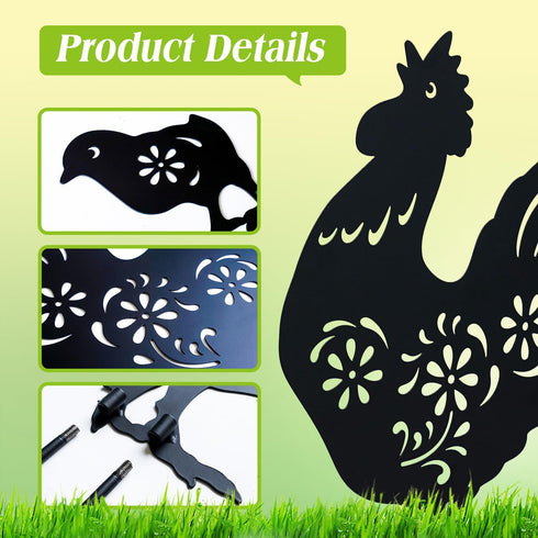 EZTZEN Chicken Metal Garden Stakes Decorative,Chicken Gifts for Women/Men/Chicken Lovers Gifts,Black Chicken Silhouette