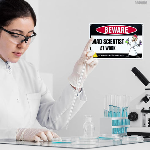 Mad Scientist at Work Tin Sign - Funny Science Wall Decor, Metal Posters for Classroom, Gifts for Adults
