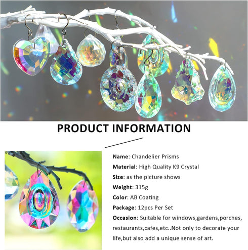 12 Kanpura Pcs Crystal Suncatchers Colorful Chandelier Prisms Crystals Pendants Parts Hanging Ornament for Wedding