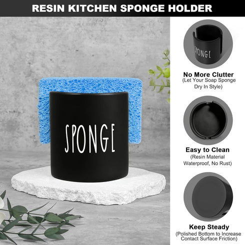 Set 3 1 Countertop Dish Soap Dispenser for Kitchen, Glass Dish Soap Dispenser with Sponge Holder, Black Dispenser