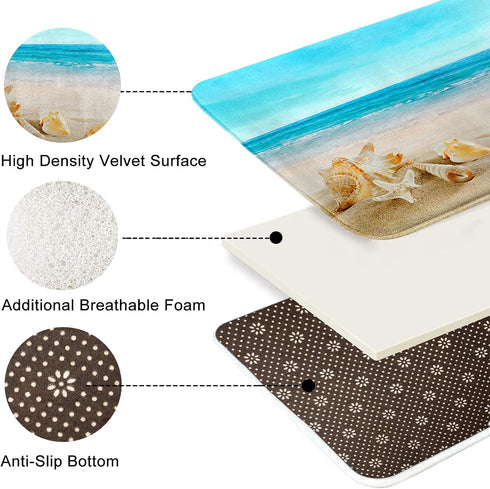Britimes Bath Mat for Bathroom, Blue Beach Starfish Washable Floor Rug, 16x24 Inches for Kitchen Bedroom