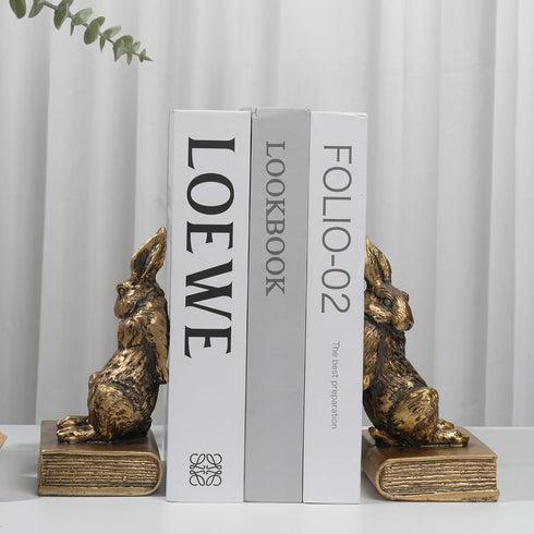 Decoration,1 Book Ends for Shelves to Hold Books Hevay Duty,Decorative Bookends for Bookshelf Dcor,Cute Animal Rabbit
