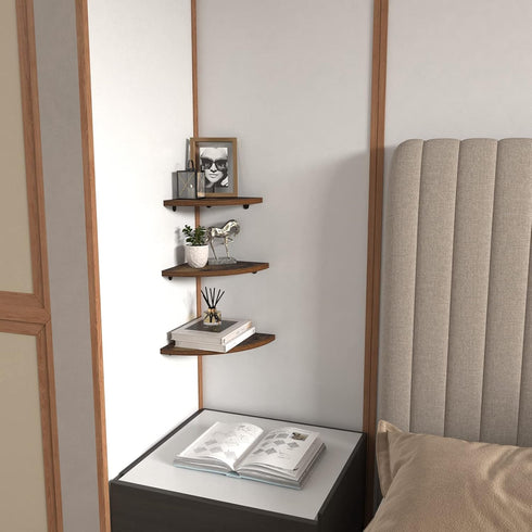6 Pack HORLIMER Wall Mount Floating Corner Shelf, Rustic Wood Corner Wall Shelves for Bedroom, Living Room, Bathroom