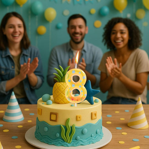 SAVITA (8) Sponge-Themed Number Birthday Candle, Cute Yellow Dot Print Cartoon Cake Topper Number Candle for Kids Party