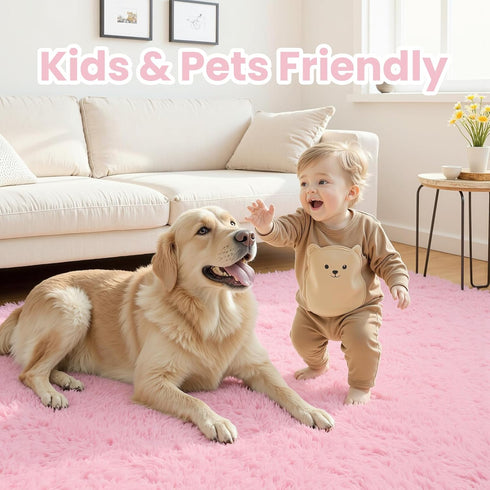 5x7 Area Rugs for Living Room Rug: Soft Fluffy Shag Light Pink Rugs for Bedroom, Non-Slip Large Fuzzy Plush Rug Indoor