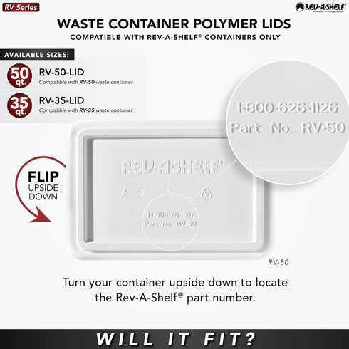 Rev-A-Shelf 50 Qt Under Sink Garbage Can Lid, Replacement Plastic Trash Bin Lid, Silver