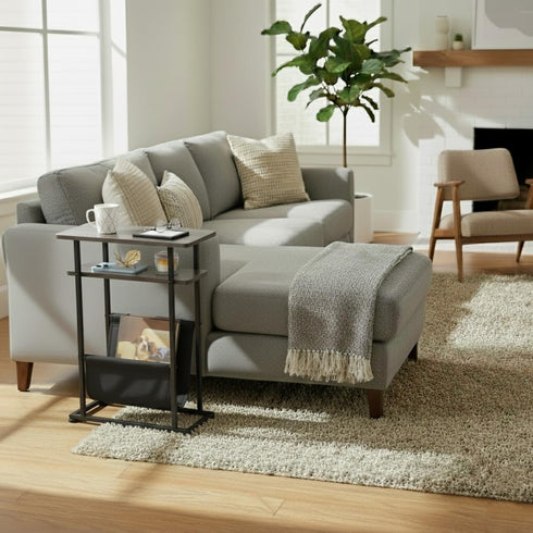 Narrow Small Side Table for Small Spaces - Slim End Table with Magazine Rack - Narrow End Table Living Room Couch Side