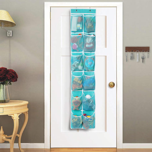 12 GOMAJI Over the Door Hanging Shoe Organizer, Pockets, Turquoise