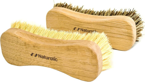 All-Natural Wooden Scrub Brush Set, Eco-Friendly Cleaning Products, Wooden Handle with Tampico and Palmyra Bristles, 2