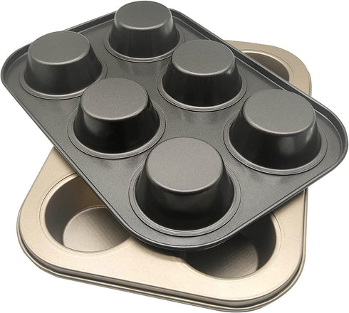 Muffin Tins Set of 2, 6-Cups Nonstick Carbon Steel Standard Cupcake Pans