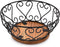 Iron Fruit Bowl with Wooden Base for Kitchen Countertop and Dining Room, 9" x 9" x 4"
