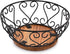 Iron Fruit Bowl with Wooden Base for Kitchen Countertop and Dining Room, 9" x 9" x 4"